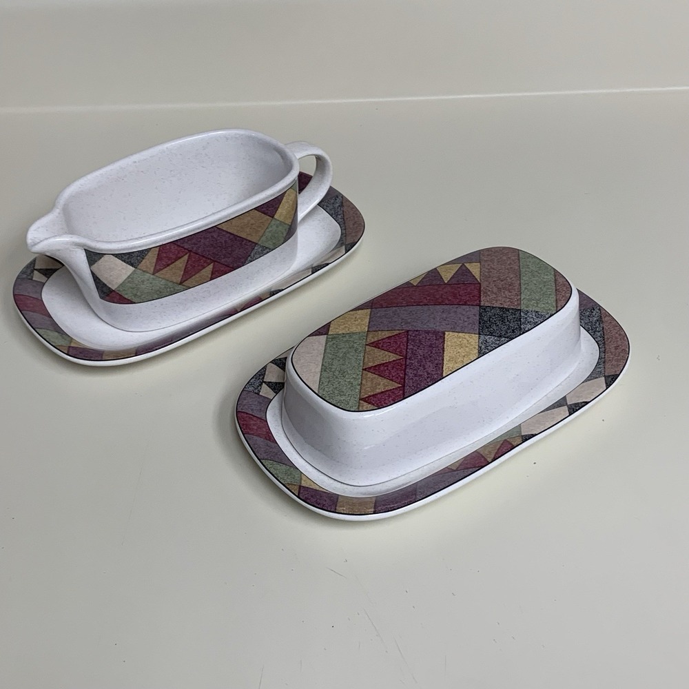 Studio Nova Palm Desert Gravy Boat & Butter Dish Set Geometric Southwestern EUC